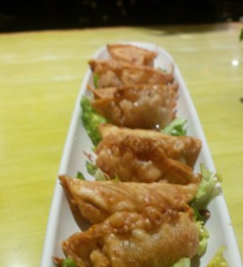 pan fried dumpling filled with chicken and veggies