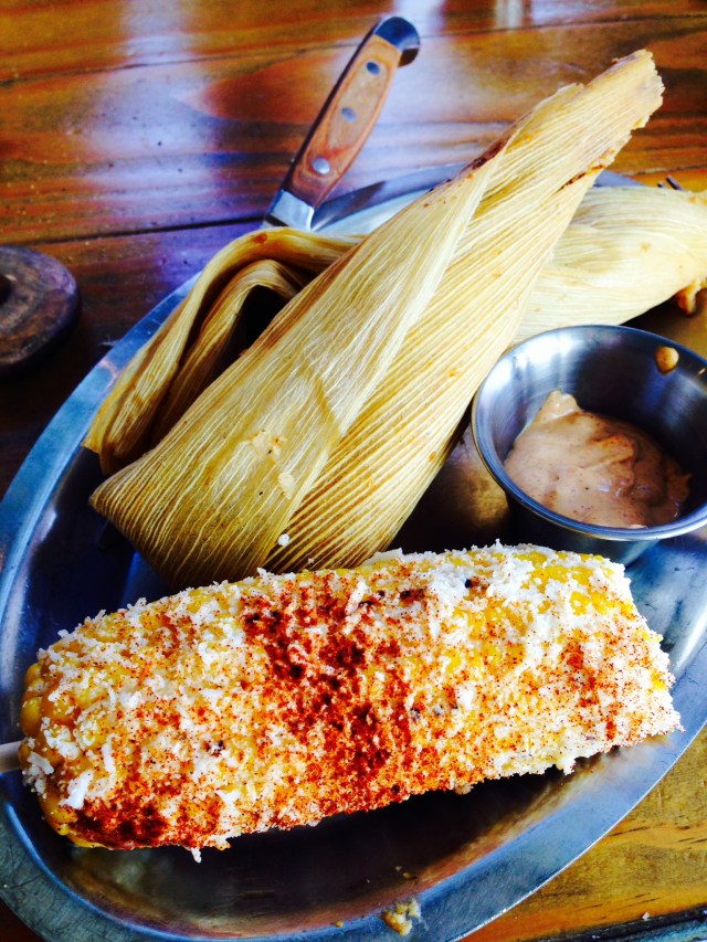 served with roastred corn rolled in parmesan