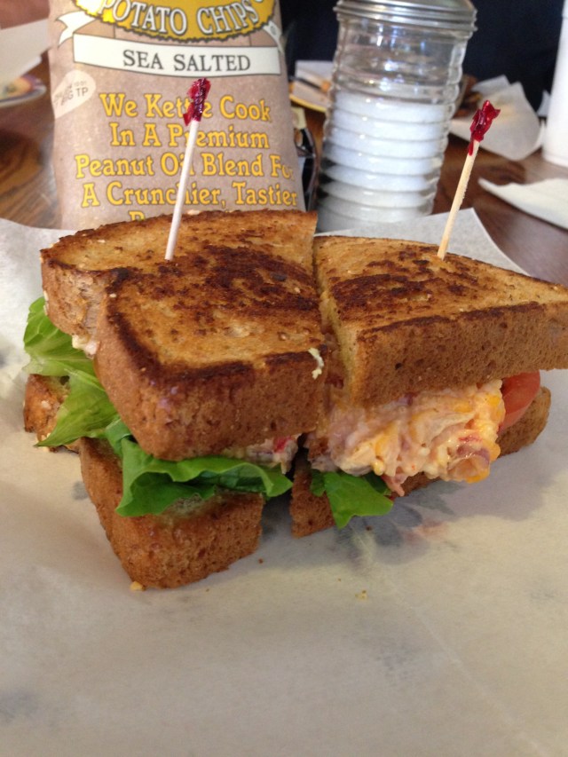 pimento cheese on homemade jalapeno cheese toast
